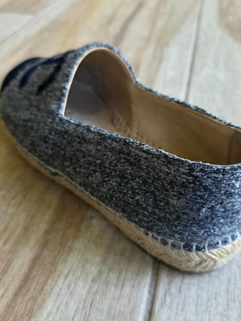 CHANEL Grey Espadrilles CC Black Velvet Grey Tweed Shoe Eur. 37